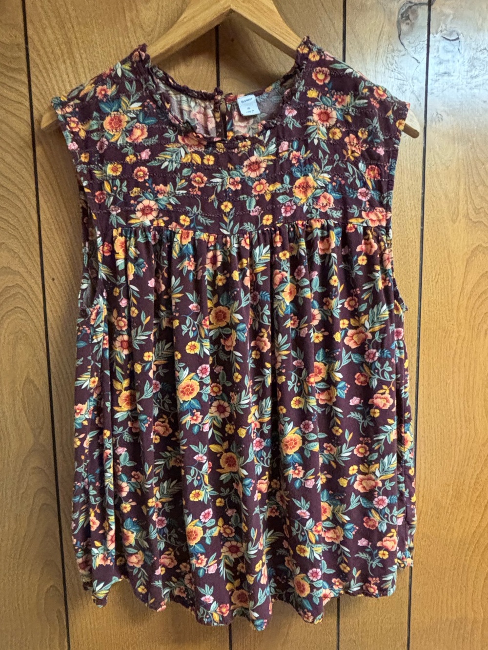 Old Navy dark maroon floral swing tank top